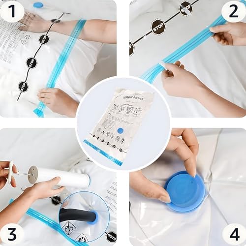 Amazon Basics Vacuum Storage Bags for Clothes, Space Saving Compression Storage Bags with Hand Pump, Heavy Duty, Stackable, Jumbo Size, Clear, 6-Pack - Image 4