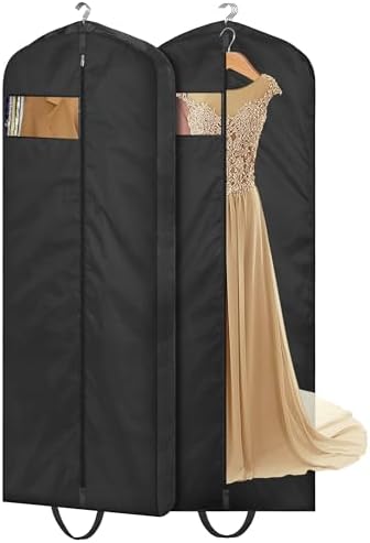 MISSLO 65" Long Garment Bags for Travel Dress Bags for Hanging Clothes Wedding Dress Cover Waterproof Clothes Protector for Closet Storage 2 Packs for Gowns, Tuxedos, Coats, Black