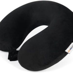 SAIREIDER Travel Pillow 100% Pure Memory Foam Travel Neck Pillow, Airplane Pillow for Traveling、Car、Home、Office,Washable Cover(Black)