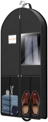 Suit Garment Clothes Travel Bag: 43 inch Lightweight Foldable Black Short Fabric Breathable - Hanging Storage Cover Pockets Zipper for Men - Wardrobe Carry Coat Jacket Uniform Tuxedo Shirt