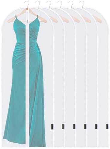BALEINE 60'' Translucent Garment Bags, 6 Packs PEVA Dress Bag for Closet Clothes Dresses Suit Coats Storage (White, 6PK)