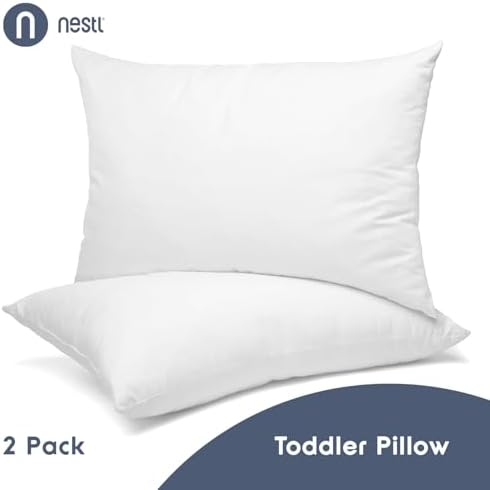 Nestl 2 Pack Toddler Pillow for Sleeping 13 x 18, Small Kids Pillow for Travel, Car, School, Nap, & Toddler Bed, Machine Washable Soft Cotton Child 2 Year Old and Up - White - Image 2