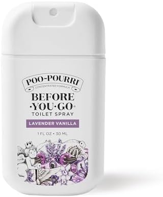 Poo-Pourri Before-You-Go Pocket Toilet Spray, Travel Essentials, Lavender Vanilla, 1 Fl Oz, Up to 50 Uses, On-The-Go Bathroom Odor Deodorizer with Essential Oils, TSA Approved Size