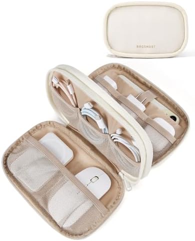 BAGSMART Electronics Organizer Travel Case, Cord Organizer for Women, Travel Cable Bag (Beige)
