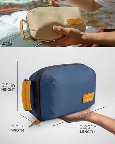 TRIPPED Travel Gear Tech Bag Organizer - Small Electronics Organizer Pouch for Travel - Premium Travel Case with Leather Accents - Mesh Pocket for Cables, Cords and Chargers (Navy) - Image 4