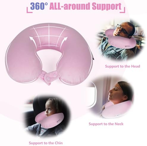 SAIREIDER Travel Neck Pillow 100% Pure Memory Foam Airplane Pillow for Head Support,Soft Adjustable Pillow for Plane, Car & Home Recliner (Pink) - Image 3
