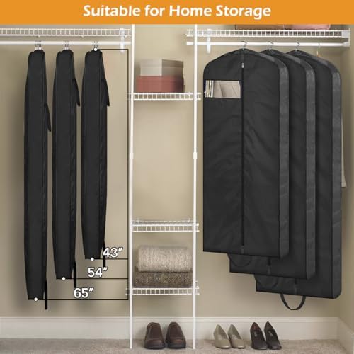 MISSLO 65" Long Garment Bags for Travel Dress Bags for Hanging Clothes Wedding Dress Cover Waterproof Clothes Protector for Closet Storage 2 Packs for Gowns, Tuxedos, Coats, Black - Image 4