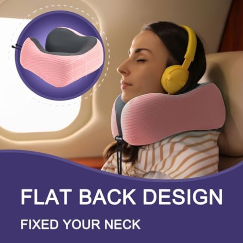 napfun Neck Pillow for Traveling, Upgraded Travel Neck Pillow for Airplane 100% Pure Memory Foam Travel Pillow for Flight Headrest Sleep, Portable Plane Accessories, Pink - Image 4