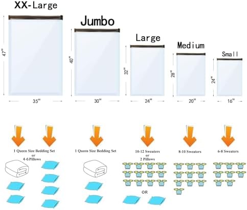GONGSHI Vacuum Storage Bags, Space Saver Seal Bags For Clothing, Blankets, Comforters, Pillows, Clothes Storage,Travel Luggage,24 Combo-EPUMP - Image 3