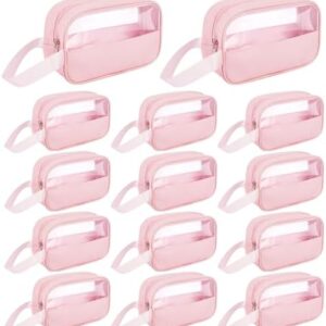 15Pcs Clear Makeup Bag, Portable Travel Toiletry Cosmetic Bag Case for Women Translucent Makeup Toiletry Bags Travel Pouch for Travel Essentials Toiletries Accessories, Pink