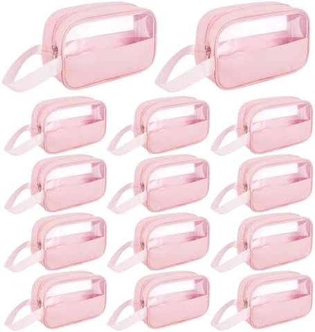 15Pcs Clear Makeup Bag, Portable Travel Toiletry Cosmetic Bag Case for Women Translucent Makeup Toiletry Bags Travel Pouch for Travel Essentials Toiletries Accessories, Pink