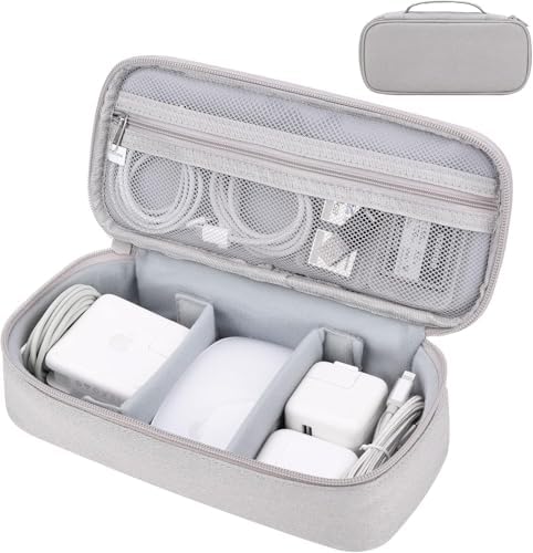 Cord Organizer Travel Case, Portable Tech Organizer Pouch Bag for Cable & Charger, Tech Electronics, Travel Essentials (Light Grey)