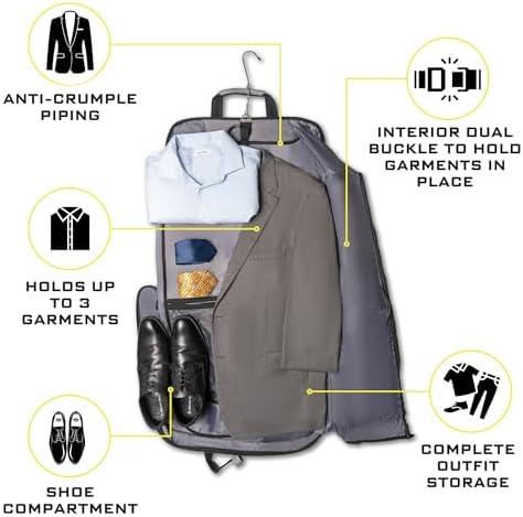 Premium Suit Garment Bag Carry On - Hangs 4 Suits - Travel & Business with Shoulder Strap and Laptop Compartment - Image 6