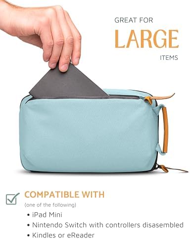 Tech Bag Organizer - Small Electronics Organizer Pouch for Travel - Premium Travel Case with Leather Accents - Mesh Pocket for Cables, Cords and Chargers (Dusty Teal) - Image 4