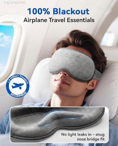 Weighted Eye Mask for Sleeping - Blackout Sleep Mask for Women Men, FACEMOON Lash Extension Eye Covers, Memory Foam, 3D Contoured, Airplane Travel Essentials, Blindfold for Meditation(Gray) - Image 2