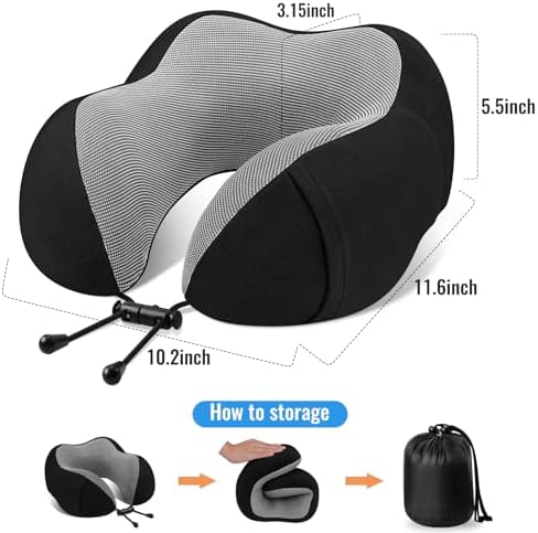 CloudBliss Travel Pillow Premium Memory Foam, Comfortable & Supportive Neck Pillow, Sleeping Neck Pillows for Travel, Airplane Pillow for Sleeping Airplane, Car, Office and Home（Black） - Image 3
