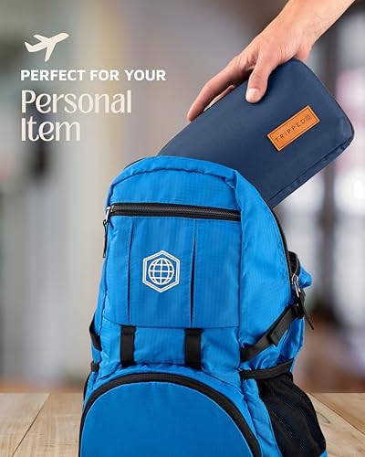 TRIPPED Travel Gear Tech Bag Organizer - Small Electronics Organizer Pouch for Travel - Premium Travel Case with Leather Accents - Mesh Pocket for Cables, Cords and Chargers (Navy) - Image 7