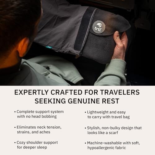 trtl Pillow - Scientifically Proven, Super Soft Neck Support Travel Pillow for Airplanes - Lightweight and Machine Washable - Ergonomic Design for Traveling on Flights, Cars, and Trains - Black - Image 5