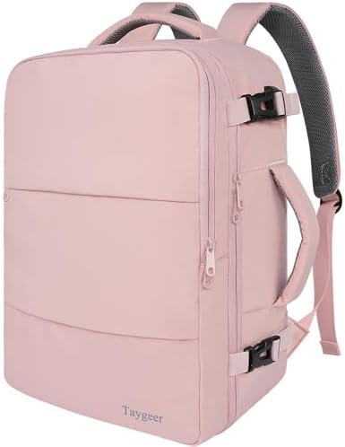 Taygeer Travel Backpack for Women, Carry On Backpack with USB Charging Port & Shoe Pouch, TSA 15.6inch Laptop Mochila Flight Approved, Nurse Bag Casual Daypack for Weekender Business Hiking, Pink