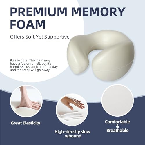 SKYTRAX COMF® Premium Ergonomic Memory Foam Travel Neck Pillow, Washable Cooling Ice Silk Cover, Firm Neck Support for Airplane Long Flights & Pain Relief, with Portable Carry Case (Navy Blue) - Image 7