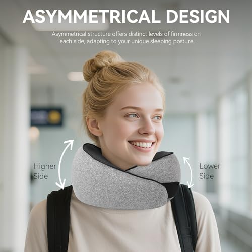 SZXYX Travel Pillows - 100% Pure Memory Foam Neck Pillow for Airplanes, Comfortable Breathable Cover, 360° Support Stowable Pillows for Sleeping, Car, Airport Travel Essentials Dark Grey - Image 2