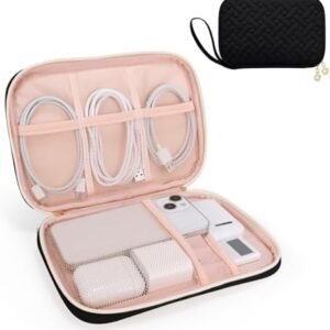 Electronics Organizer Travel Case, Charger Bag Cord Organizer Travel, Compact Tech Pouch Cable Organizer Bag for Charger, Cords, Phone, Headphones, Flash Drive, SD Card (Black, Small-Single Layer)