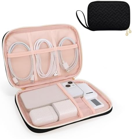 Electronics Organizer Travel Case, Charger Bag Cord Organizer Travel, Compact Tech Pouch Cable Organizer Bag for Charger, Cords, Phone, Headphones, Flash Drive, SD Card (Black, Small-Single Layer)