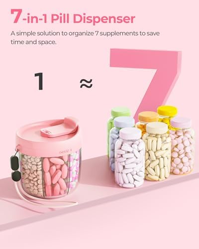 Cute Pill Dispenser with 7 Compartments, Pill Bottle Organizer with Anti-Mix Design, Portable Pill Organizer for Travel with Wide Mouth for Easy Access, BPA-Free Patented Pill Container, Pink - Image 6