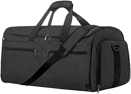 Garment Duffle Bags for Travel, Bukere Convertible Carry on Garment Duffel Bag for Men Women, Shoe Compartment, 2 in 1 Hanging Dress Suitcase Suit Travel Bags, Midnight Grey