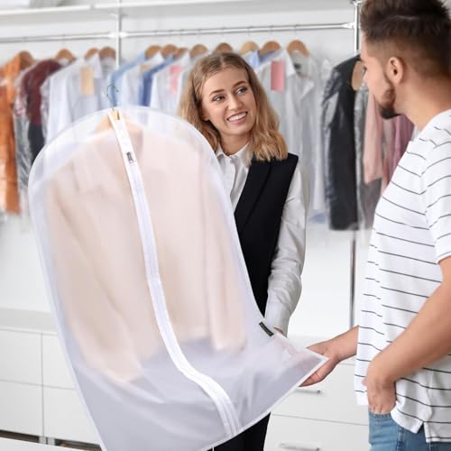 BALEINE 60'' Translucent Garment Bags, 6 Packs PEVA Dress Bag for Closet Clothes Dresses Suit Coats Storage (White, 6PK) - Image 7
