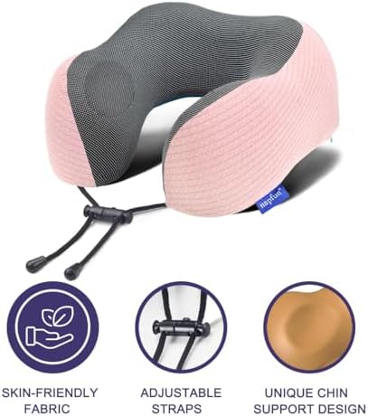 napfun Neck Pillow for Traveling, Upgraded Travel Neck Pillow for Airplane 100% Pure Memory Foam Travel Pillow for Flight Headrest Sleep, Portable Plane Accessories, Pink - Image 3