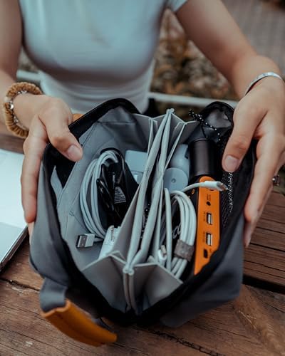 Tech Bag Organizer - Small Electronics Organizer Pouch for Travel - Premium Travel Case with Leather Accents - Mesh Pocket for Cables, Cords and Chargers (Dusty Teal) - Image 5