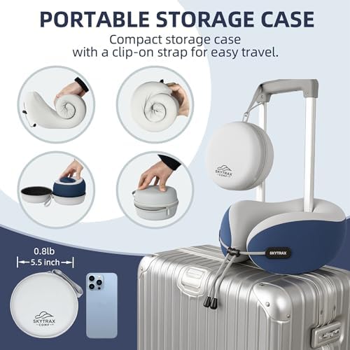 SKYTRAX COMF® Premium Ergonomic Memory Foam Travel Neck Pillow, Washable Cooling Ice Silk Cover, Firm Neck Support for Airplane Long Flights & Pain Relief, with Portable Carry Case (Navy Blue) - Image 5