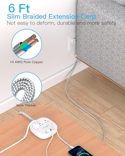 Flat Plug Power Strip, 6ft Ultra Flat Extension Cord - 3 Outlets 4 USB Ports (2 USB C) 22.5W/4.5A Desktop Charging Station, Power Strip No Surge Protection for Cruise Ship, Dorm Room Travel Essentials - Image 6