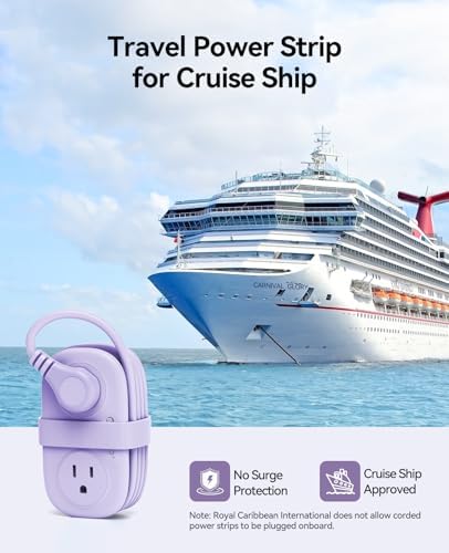 ORICO 4FT Purple Travel Power Strip with 4 AC Outlets, 2 USB-A Ports, and 1 USB-C Port, 45° Flat Plug Extension Cord with Non Surge Protector for Travel/Home/Dorm/Office-AP3 - Image 7