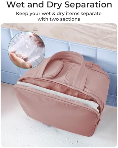 BAGSMART Travel Toiletry Bag, Lightweight Large Wide-open Travel Bag for Women, Puffy Cosmetic Makeup Bag Organizer with Handle for Accessories,Essentials, Toiletries, Dark Pink - Image 4
