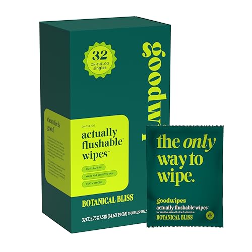 goodwipes Flushable Wipes - Individually Wrapped Butt Wipe for On-the-Go Adults - Portable Mini Wipes - Travel Essentials - Sewer & Septic Safe - Botanical Bliss, 32 Count (1 Pack)