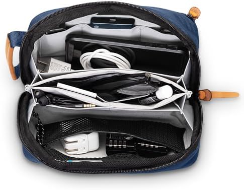 TRIPPED Travel Gear Tech Bag Organizer - Small Electronics Organizer Pouch for Travel - Premium Travel Case with Leather Accents - Mesh Pocket for Cables, Cords and Chargers (Navy) - Image 9