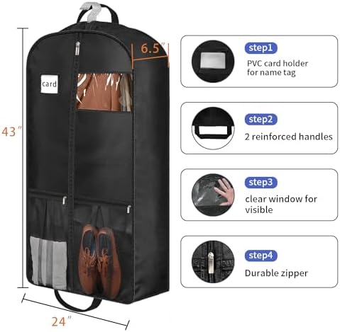 43" Heavy Duty Garment Bags for Travel 6.5" Gusseted Suit Bags for Closet Storage 2 Handles Hanging Clothes Bag with Pocket Mens Suit Cover for Shirts, Coats, Dresses, Suit Holder, 2 Pack - Image 3