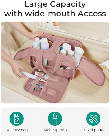 BAGSMART Travel Toiletry Bag, Lightweight Large Wide-open Travel Bag for Women, Puffy Cosmetic Makeup Bag Organizer with Handle for Accessories,Essentials, Toiletries, Dark Pink - Image 3