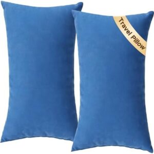 Small Travel Pillows - 2 Pack, 7"x11" Mini Neck Pillow for Airplane & Long Flight, Machine Washable Headrest for Nap & Sleeping, Portable Soft Tiny Cushion for Lumbar, Knee, Ankle (Blue)