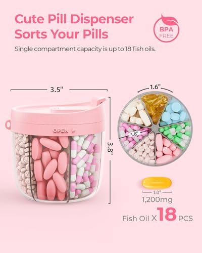 Cute Pill Dispenser with 7 Compartments, Pill Bottle Organizer with Anti-Mix Design, Portable Pill Organizer for Travel with Wide Mouth for Easy Access, BPA-Free Patented Pill Container, Pink - Image 2