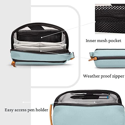 Tech Bag Organizer - Small Electronics Organizer Pouch for Travel - Premium Travel Case with Leather Accents - Mesh Pocket for Cables, Cords and Chargers (Dusty Teal) - Image 8