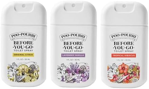 Poo-Pourri Before-You-Go Pocket Toilet Spray, Travel Essentials, 1 Fl Oz, Spring Variety 3 Pack, Each Up to 50 Uses, On-The-Go Bathroom Odor Deodorizer with Essential Oils, TSA Approved Size, 3 Scents