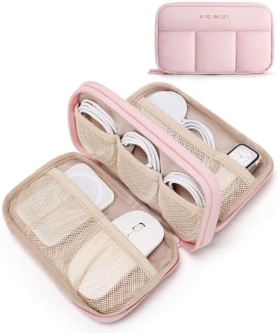BAGSMART Electronics Organizer Travel Case, Cord Storage for Chargers Cables Phones, Compact Tech Accessories Pouch, Pink