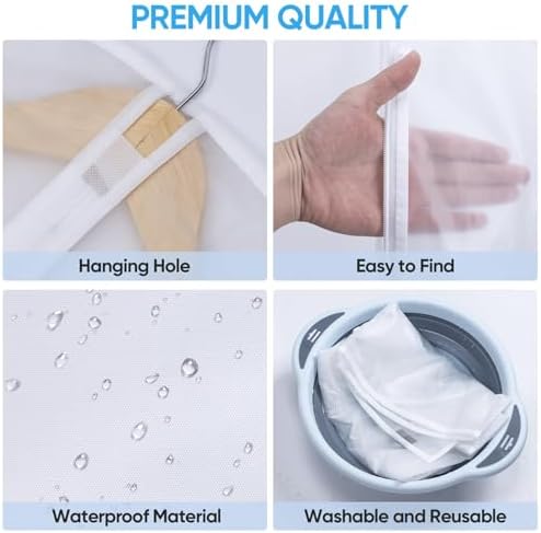 BALEINE 60'' Translucent Garment Bags, 6 Packs PEVA Dress Bag for Closet Clothes Dresses Suit Coats Storage (White, 6PK) - Image 2