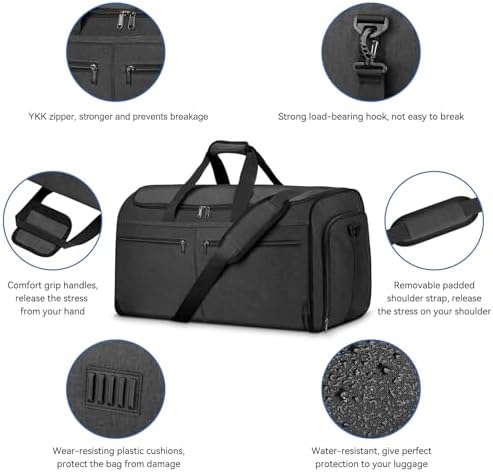 Garment Duffle Bags for Travel, Bukere Convertible Carry on Garment Duffel Bag for Men Women, Shoe Compartment, 2 in 1 Hanging Dress Suitcase Suit Travel Bags, Midnight Grey - Image 6
