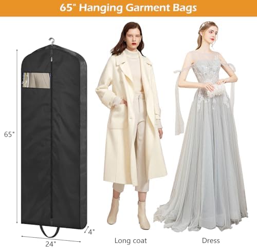MISSLO 65" Long Garment Bags for Travel Dress Bags for Hanging Clothes Wedding Dress Cover Waterproof Clothes Protector for Closet Storage 2 Packs for Gowns, Tuxedos, Coats, Black - Image 3