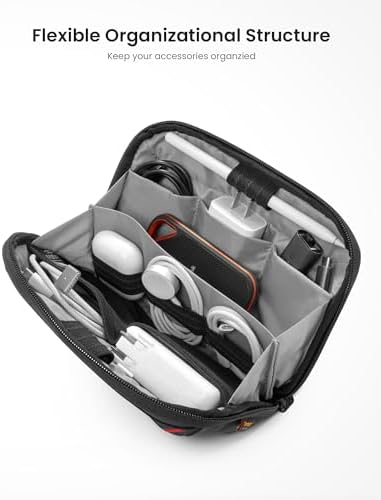 tomtoc Travel Cable Organizer Pouch, Electronics Accessories Organizer Portable Waterproof Double Accessories Carry Case for Cord, Charger, Cables, USB Drive, Black - Image 2