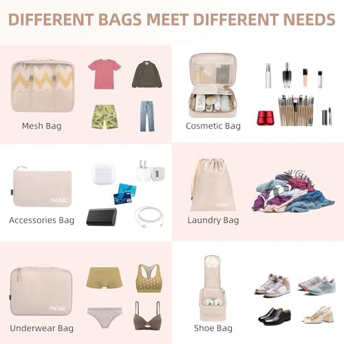 BAGAIL 8 Set Packing Cubes Luggage Packing Organizers for Travel Accessories-Cream - Image 4